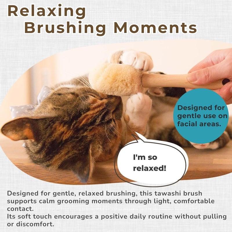 Wablade Relaxing Cat Grooming Massage Brush – Gentle Natural Tawashi Brush for Sensitive Cats, Stress-Free Daily Grooming, Not a Heavy Deshedding Tool, Made in Japan (Type-B) - Image 5
